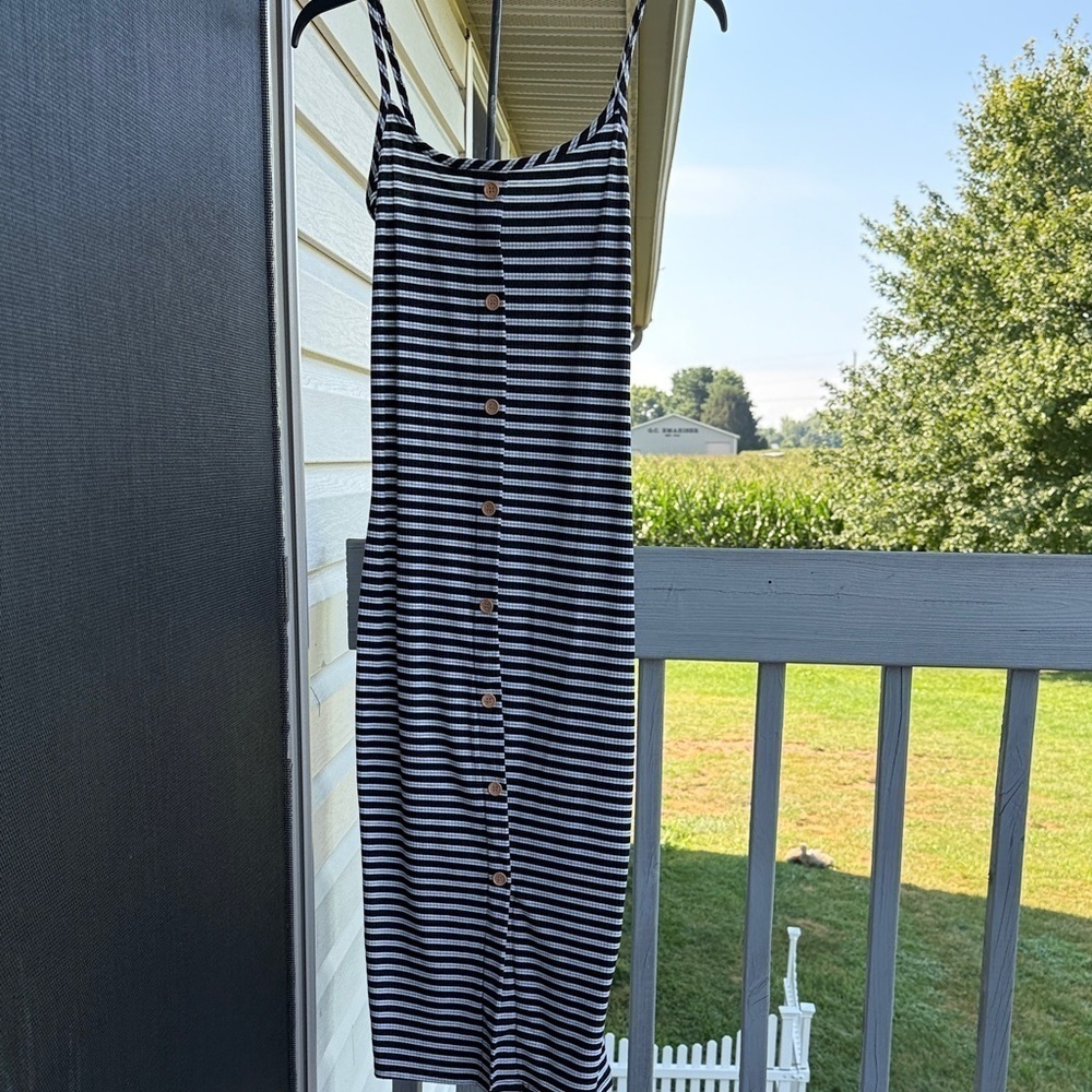 Eye Candy Black and White Striped Midi Dress